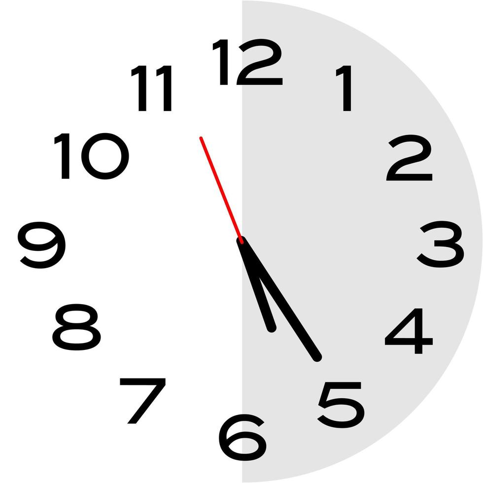 25 minutes past 5 o'clock analog clock icon vector