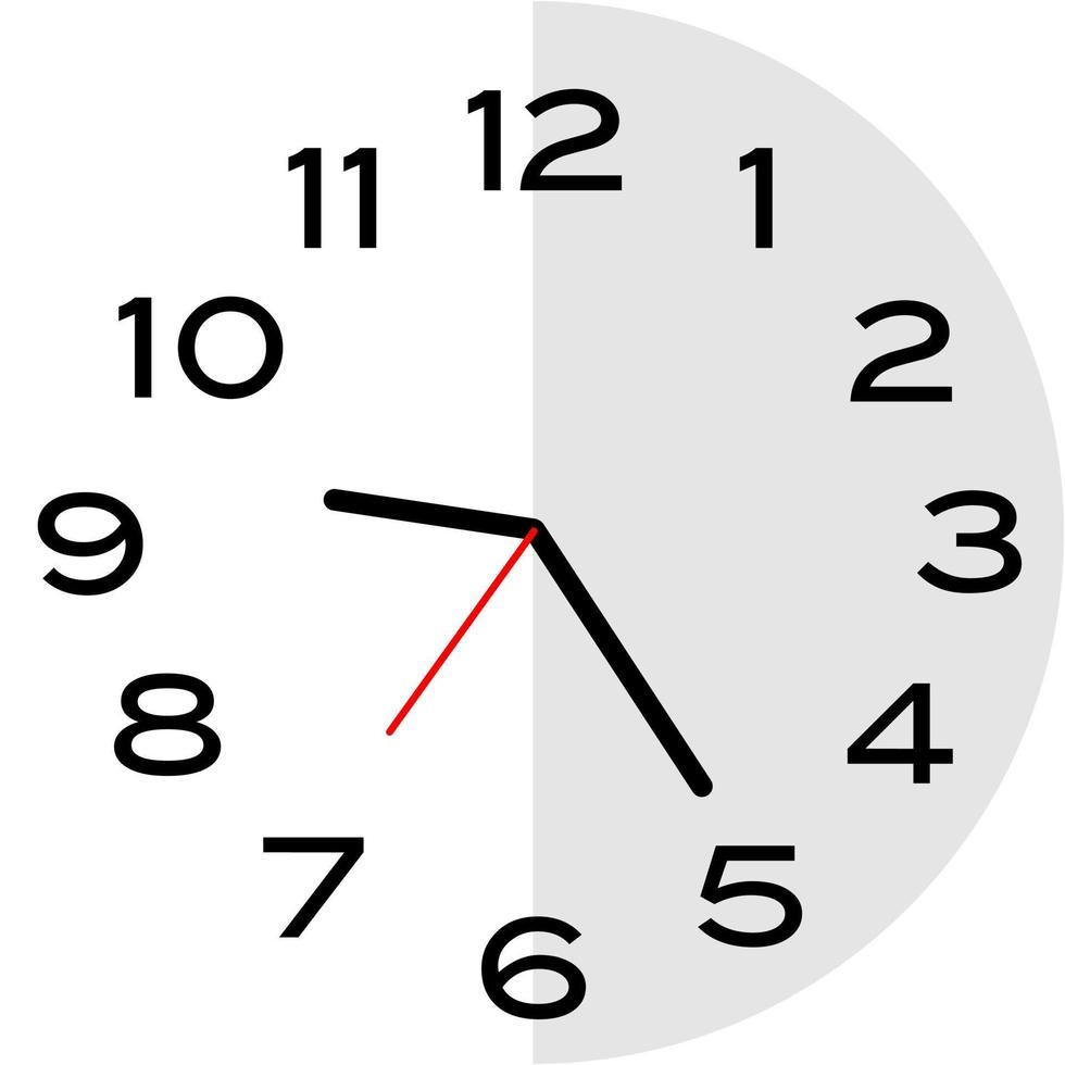 25 minutes past 9 o'clock analog clock icon vector