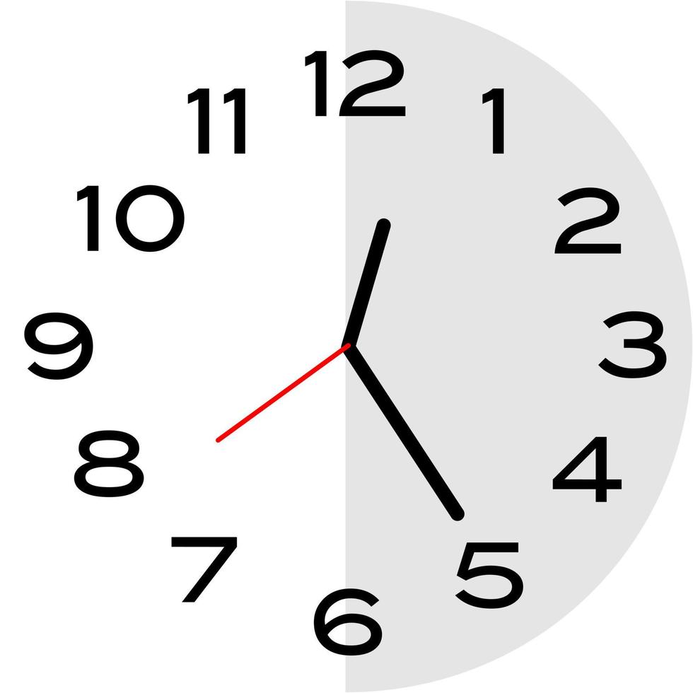 25 minutes past 12 o'clock analog clock icon vector