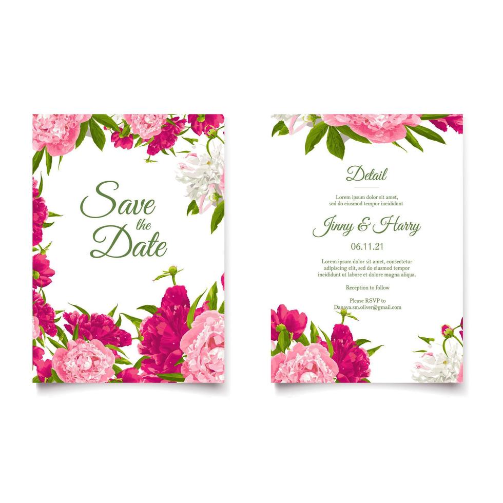 Romantic watercolor wedding invitation and menu template vector
