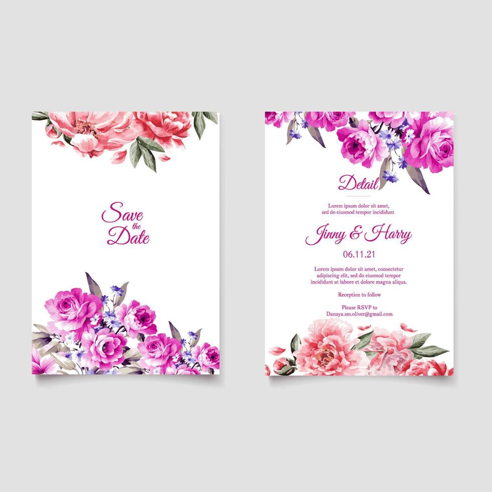 hermoso dibujo a mano invitación de boda diseño floral vector