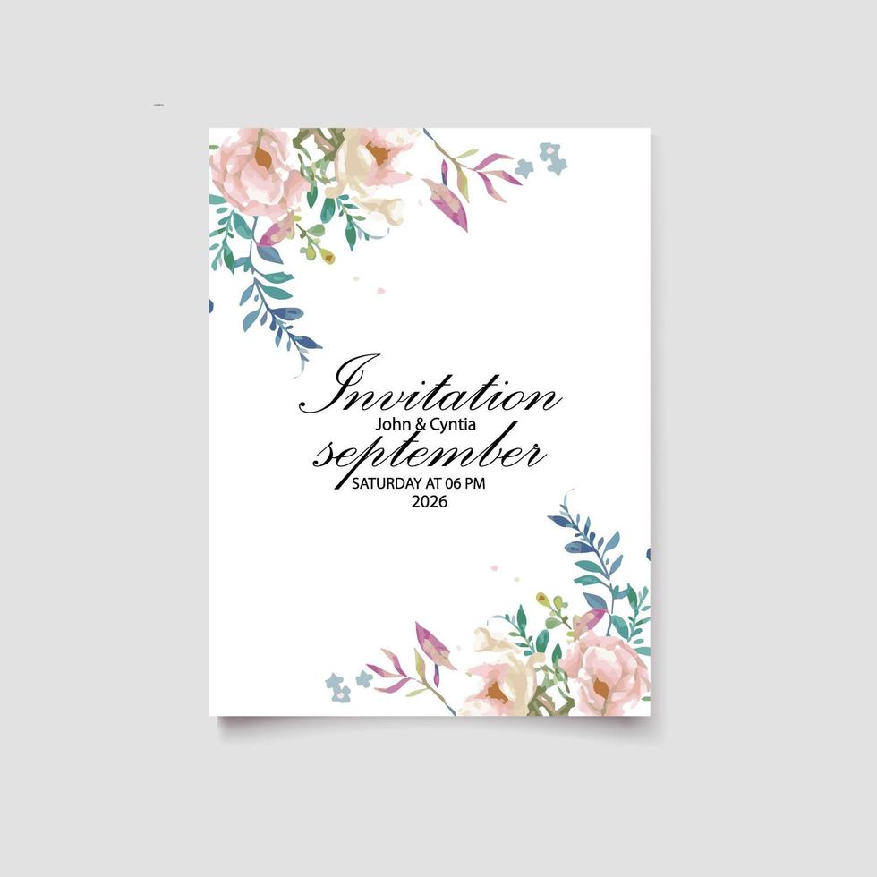 hermoso dibujo a mano invitación de boda diseño floral vector