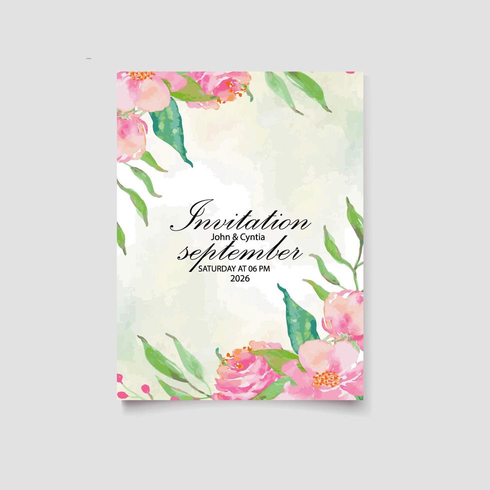 hermoso dibujo a mano invitación de boda diseño floral vector