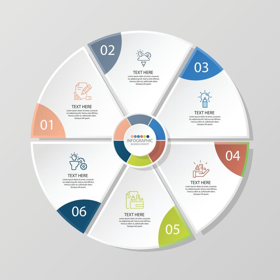 Basic circle infographic template with 6 steps. vector