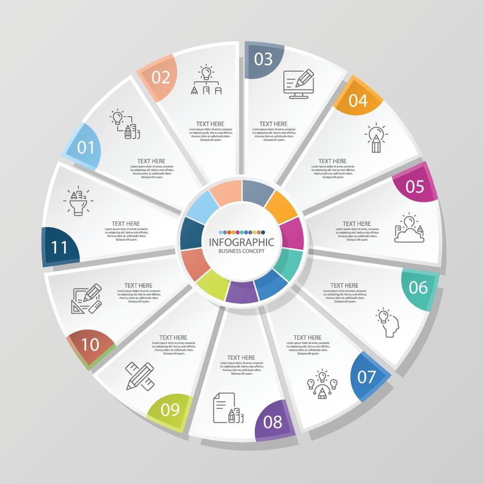 Basic circle infographic template with 11 steps. vector