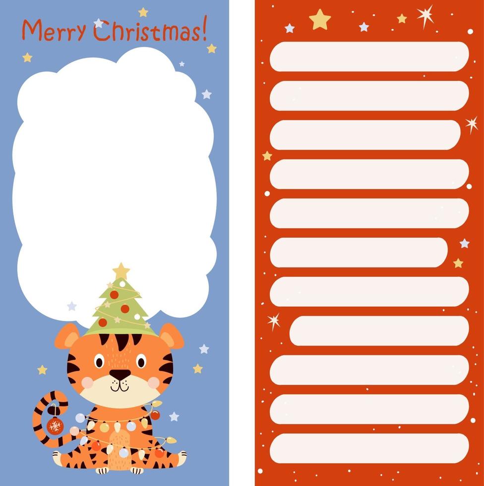 planner, note paper, to-do list, sticker Merry Christmas, with cute tiger vector