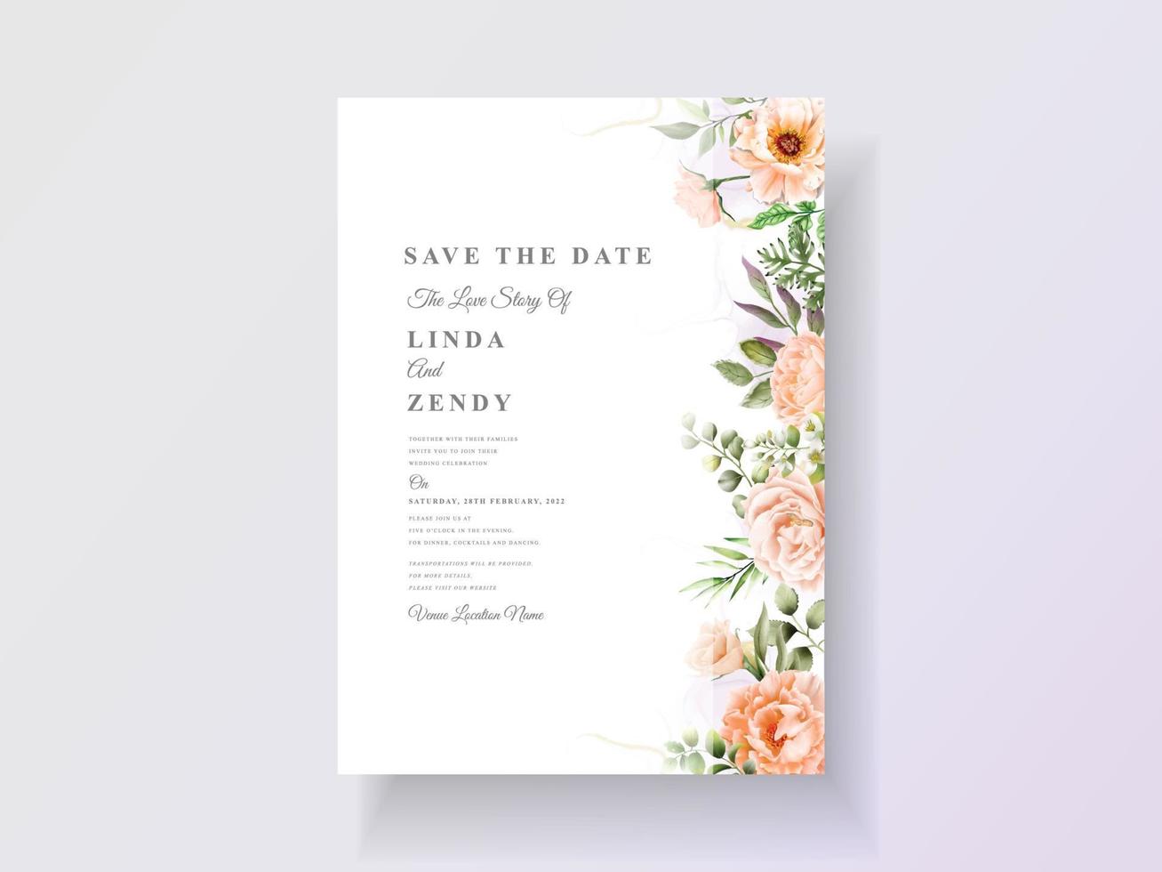 hermosa plantilla floral de invitación de boda dibujada a mano vector