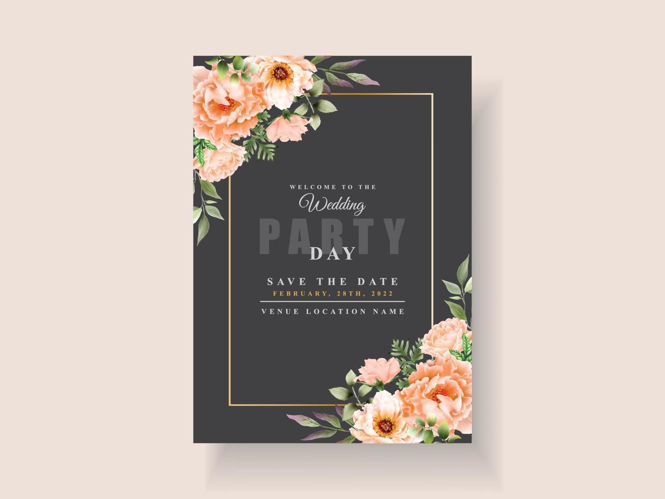 Beautiful floral hand drawn wedding invitation template vector