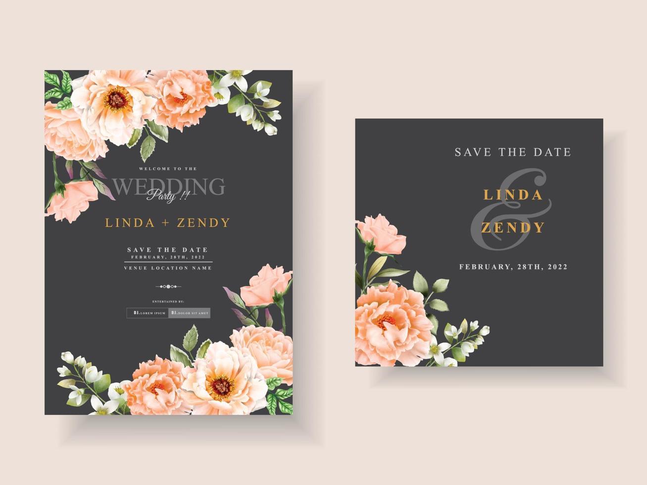 Beautiful floral hand drawn wedding invitation template vector