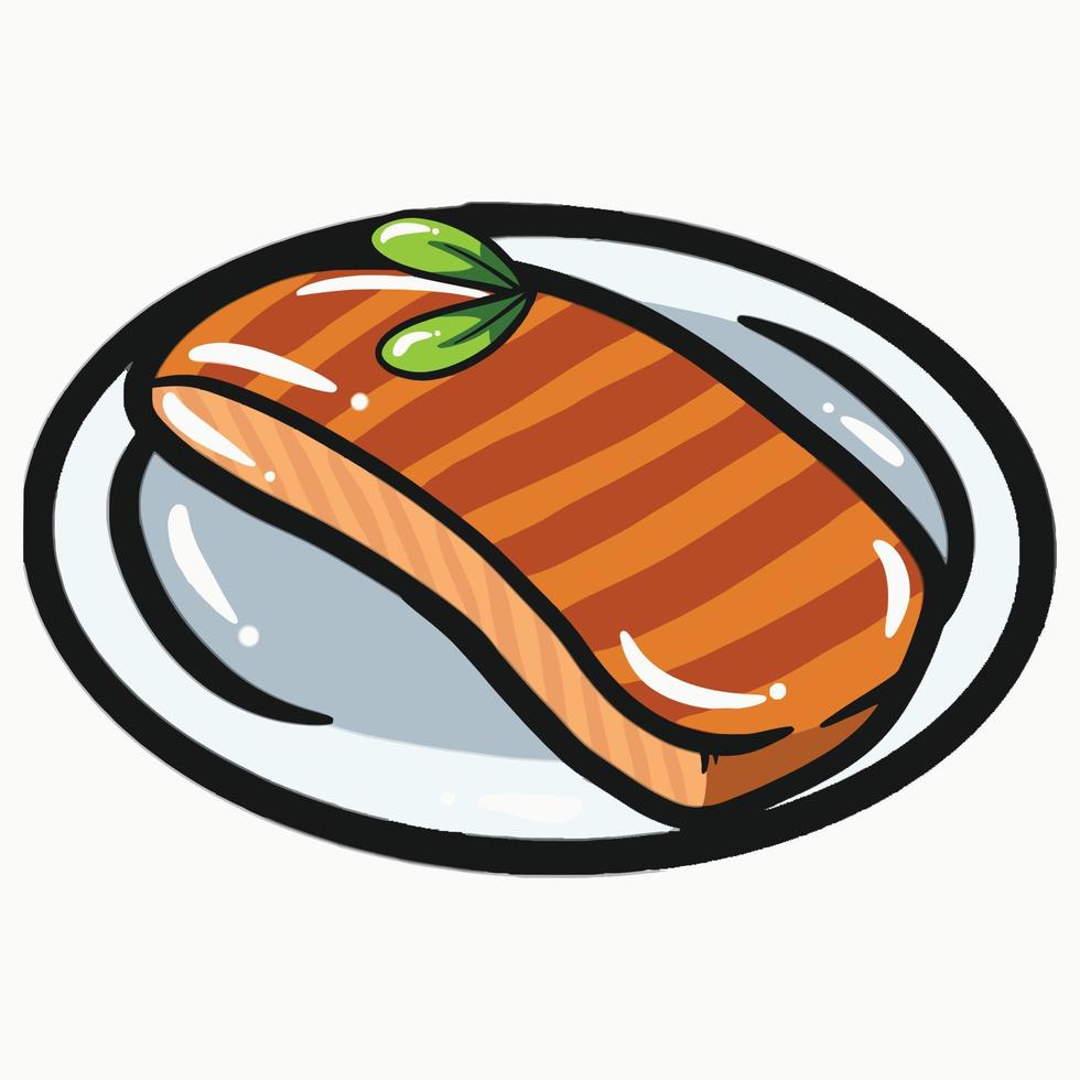 Ilustración de vector de contorno de diseño plano de sashimi de carne de pescado