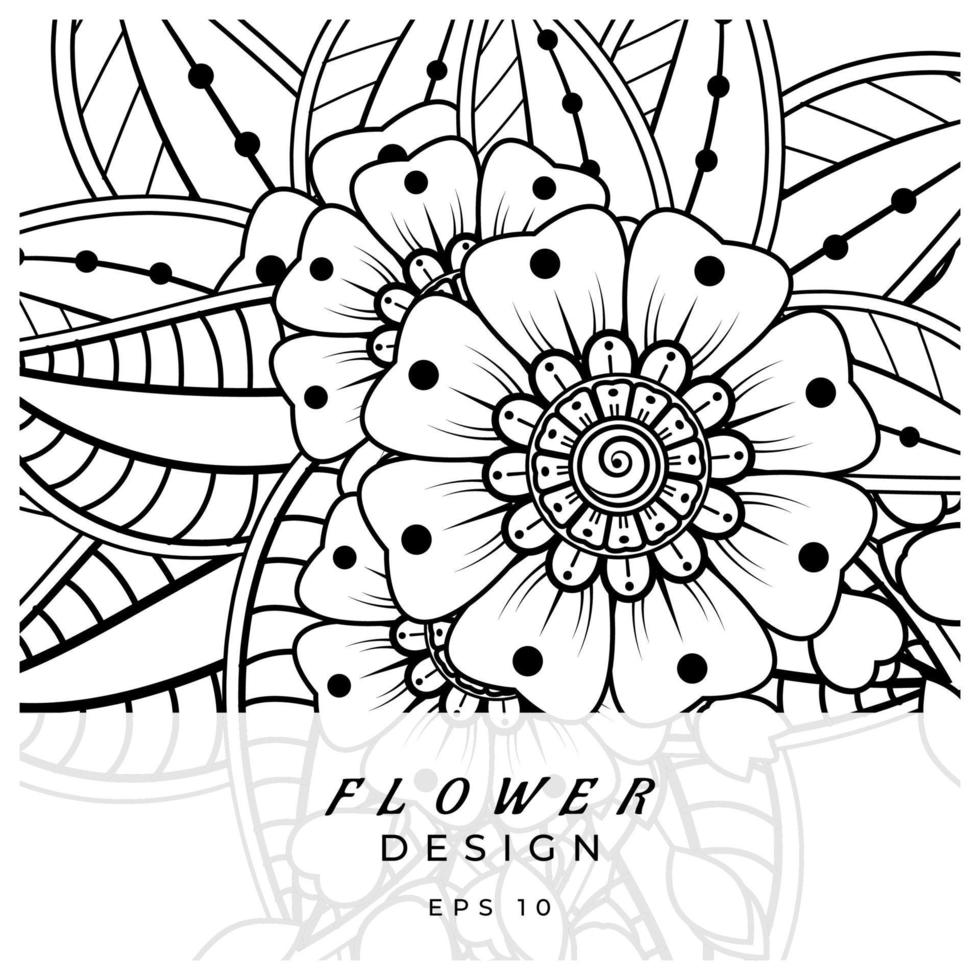 adorno decorativo de flores mehndi en estilo étnico oriental, adorno de doodle, dibujo a mano de contorno. página de libro para colorear. vector