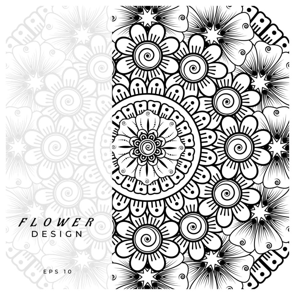 adorno decorativo de flores mehndi en estilo étnico oriental, adorno de doodle, dibujo a mano de contorno. página de libro para colorear. vector