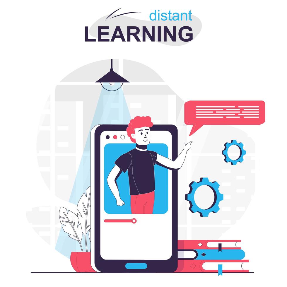 Distant learning isolated cartoon concept. Online education in mobile app, studying at home people scene in flat design. Vector illustration for blogging, website, mobile app, promotional materials.