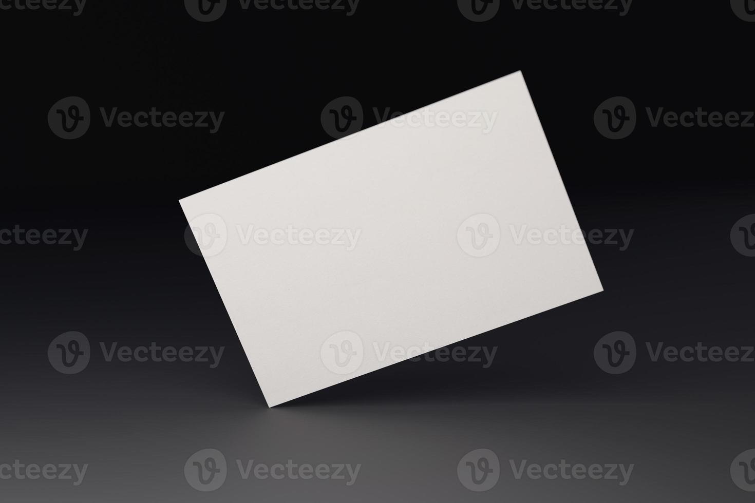 Black and white business card paper mockup template with blank space cover for insert company logo or personal identity on black chromium floor background. Modern concept. 3D illustration render photo