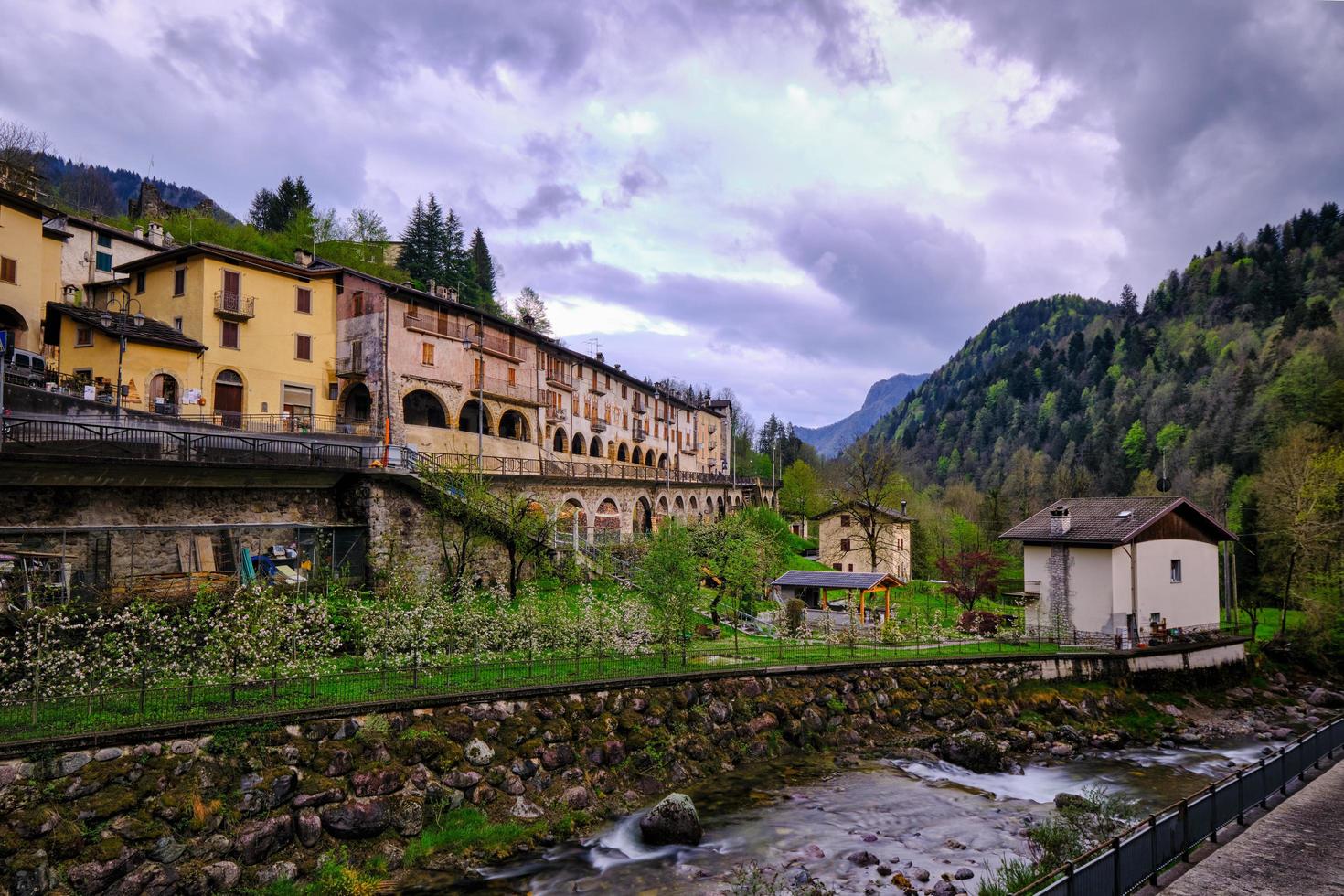 Scenic view of ancient village and its stunning old arcaded street photo