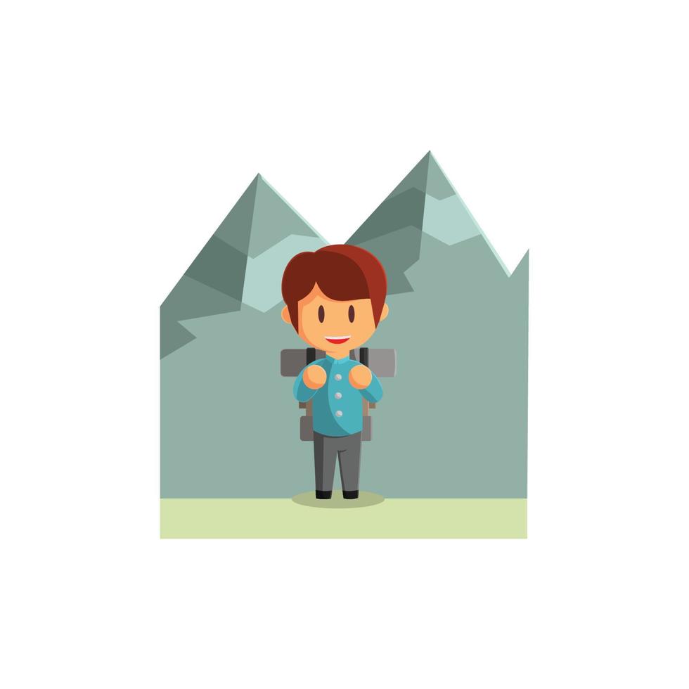 Boy is traveling in the mountains. Character Vector Illustration on the theme World Tourism