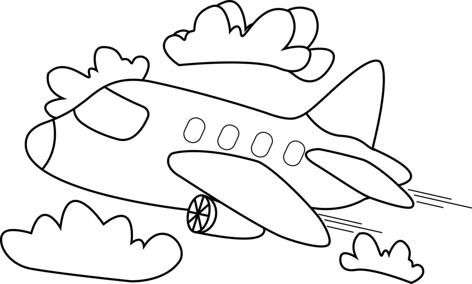 Libro de colorear de bosquejo de avión volador. vector de tema de niños