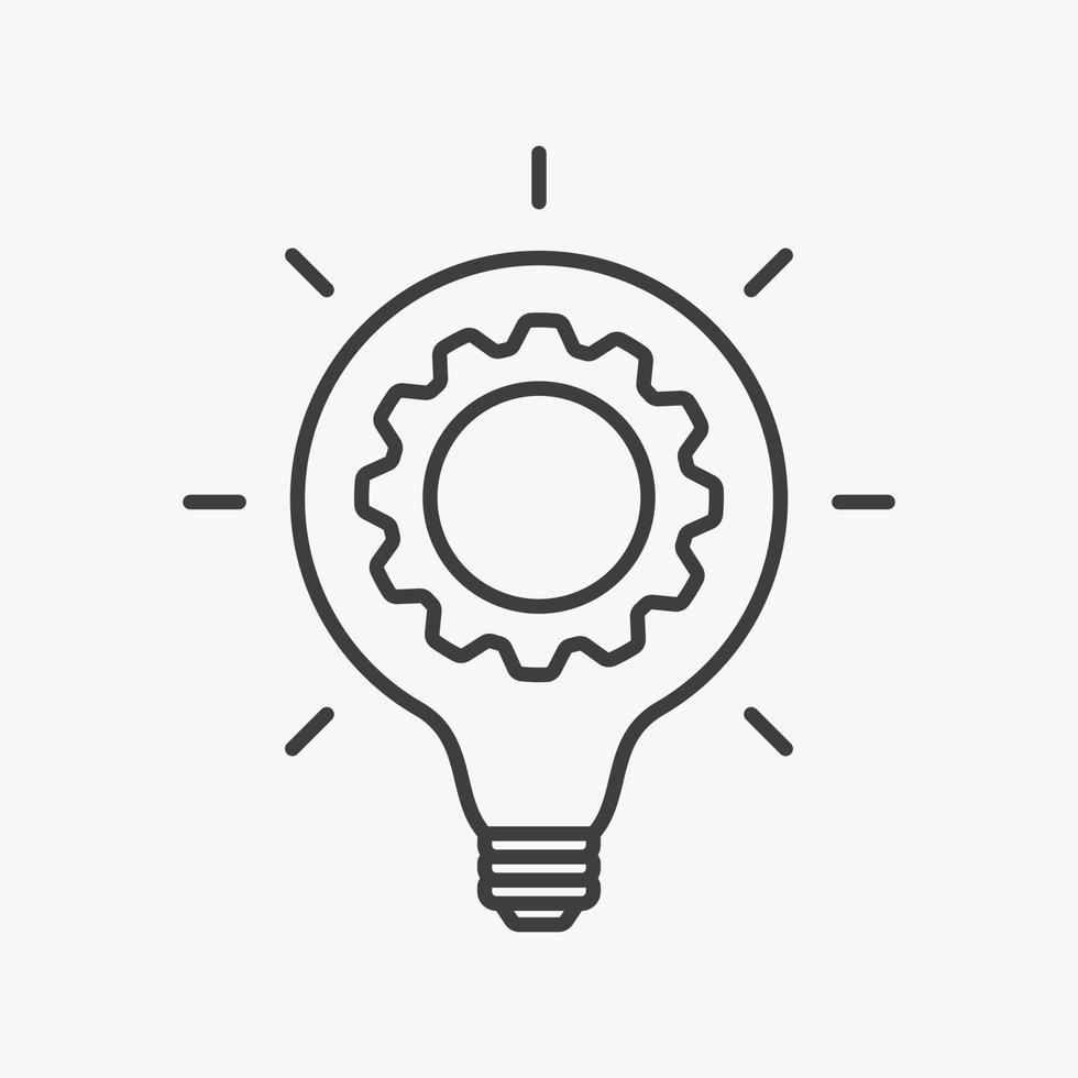 símbolo de la delgada línea de innovación, rueda dentada e icono de bombilla de lámpara. logotipo de innovación. ilustración vectorial vector