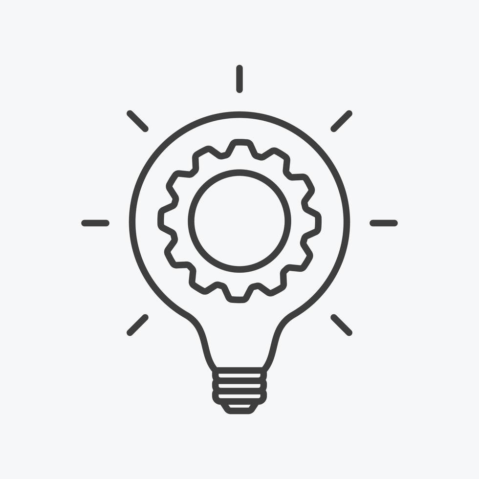 Innovation thin line symbol, cogwheel and lamp bulb  Icon. Innovation logo. Vector Illustration