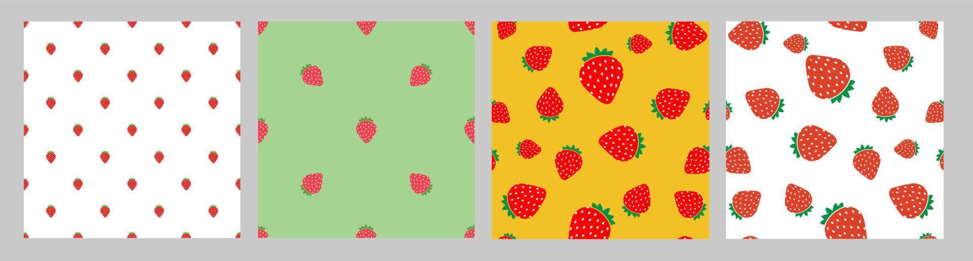 Simple Sweet Strawberry Seamless Pattern Background set. Vector Illustration