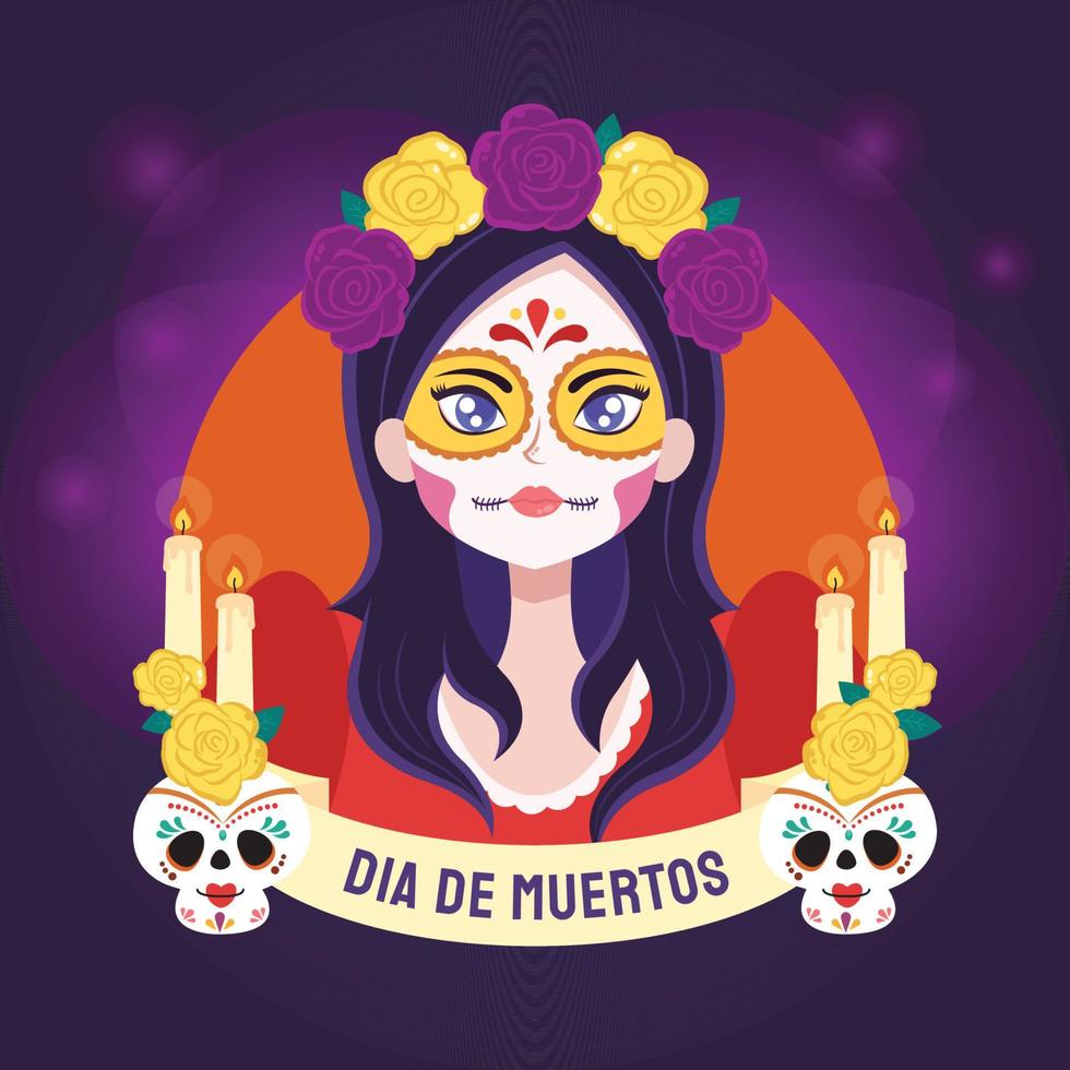 Face Painted Woman Dressing For Dia De Muertos vector