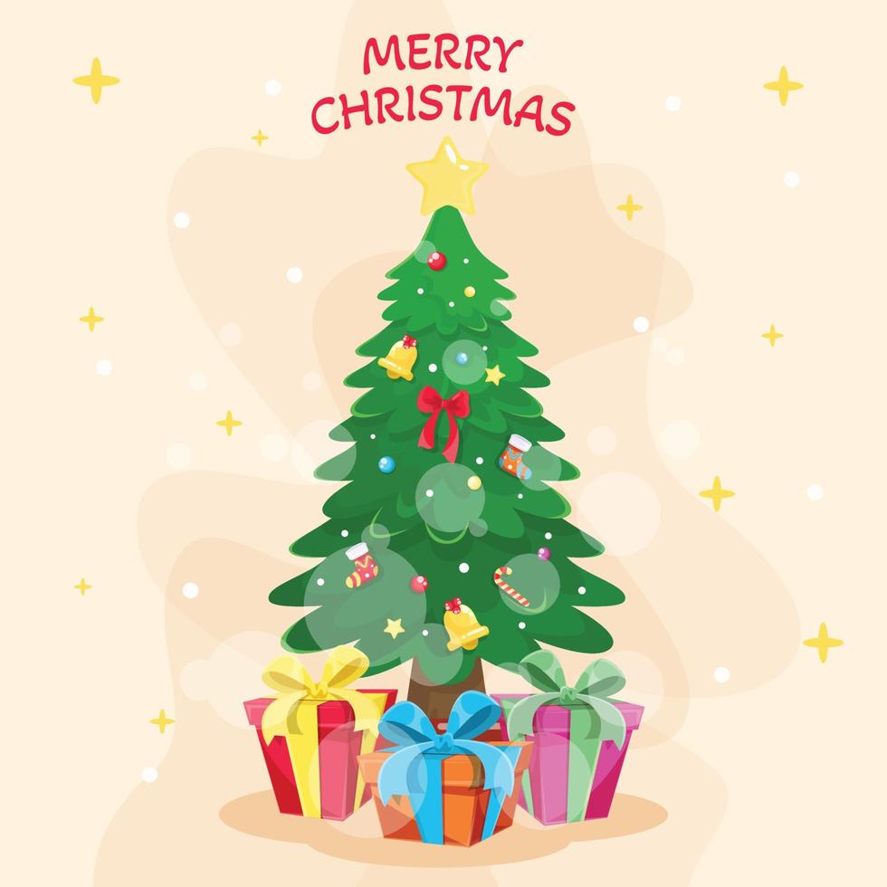 Cute Christmas Tree With Many Gifts Concept vector