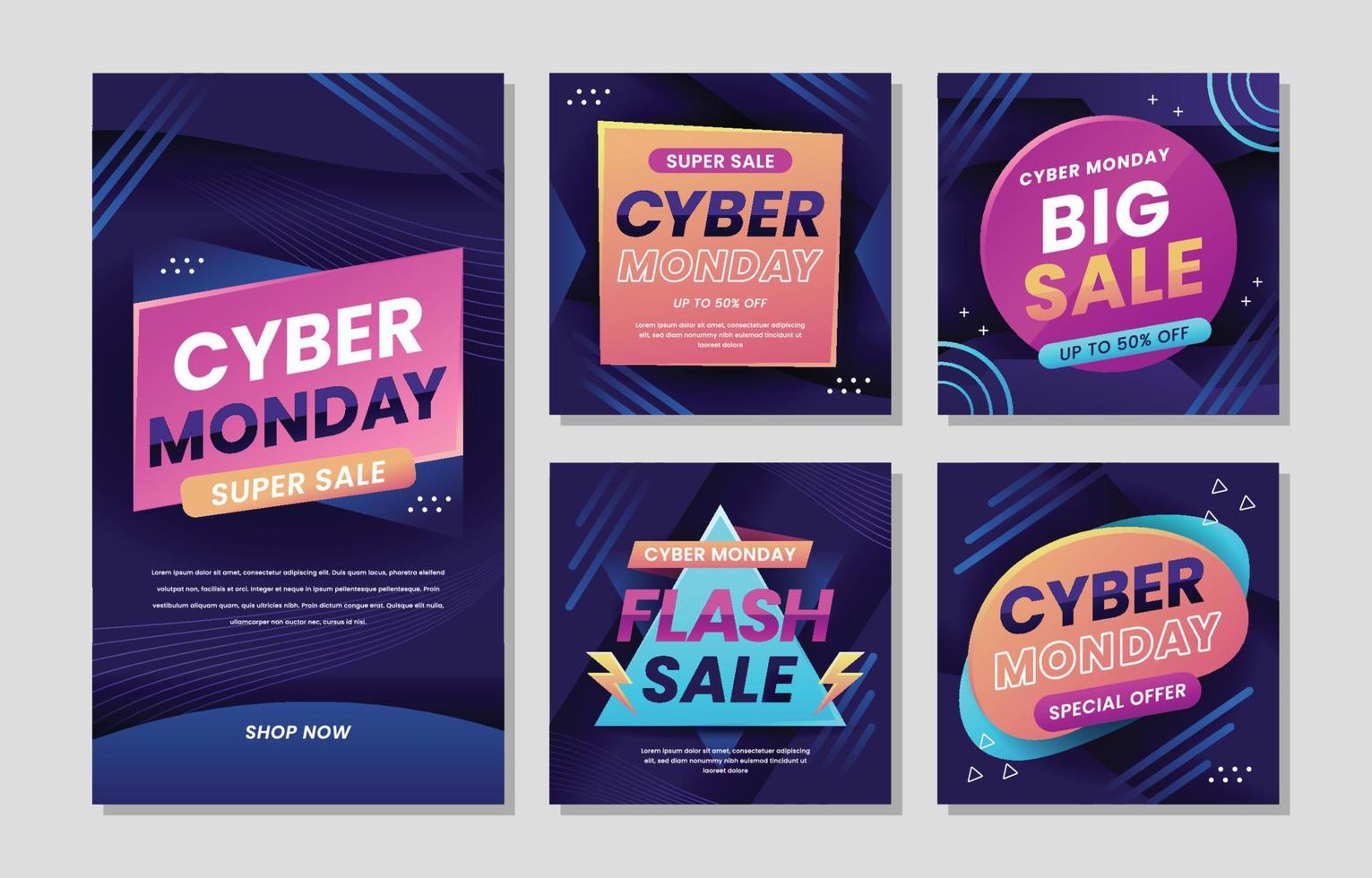 plantilla de publicación de instagram de venta de cyber monday vector