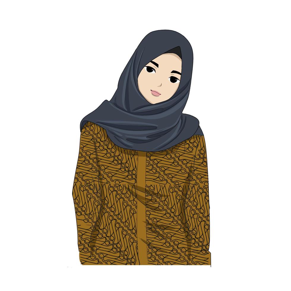 caricatura, hijab, niña, llevando, batik, indonesia vector