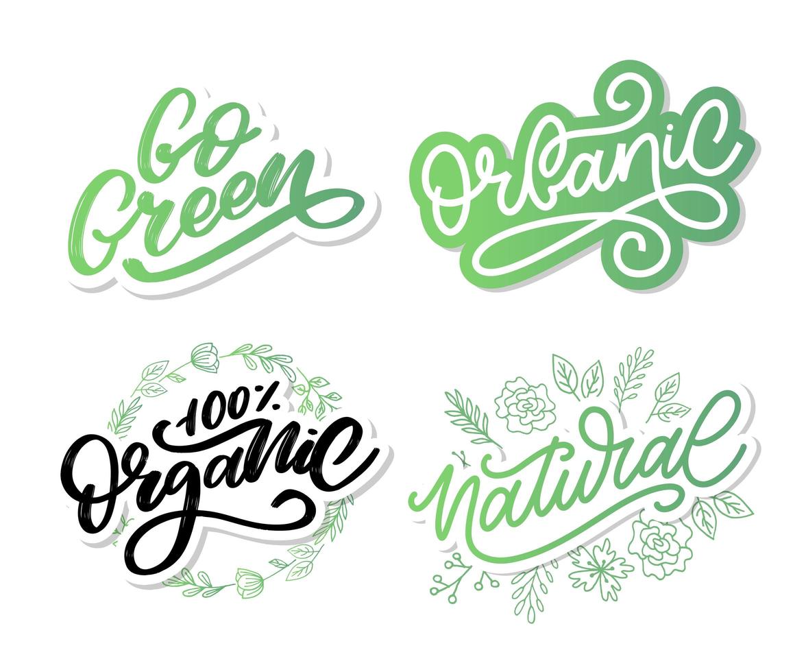 Go Green label, trendy brush lettering, inspirational phrase. Vegetarian concept. Vector calligraphy for vegan shop, cafe, restaurant menu, badges, stickers, banners, logos. Modern typography