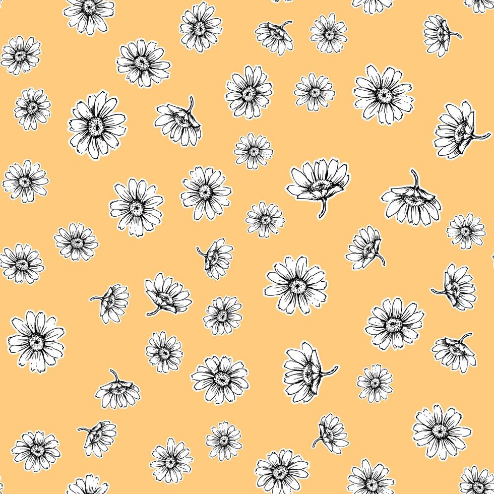 Cute seamless pattern with white chamomiles on a pastel yellow background vector