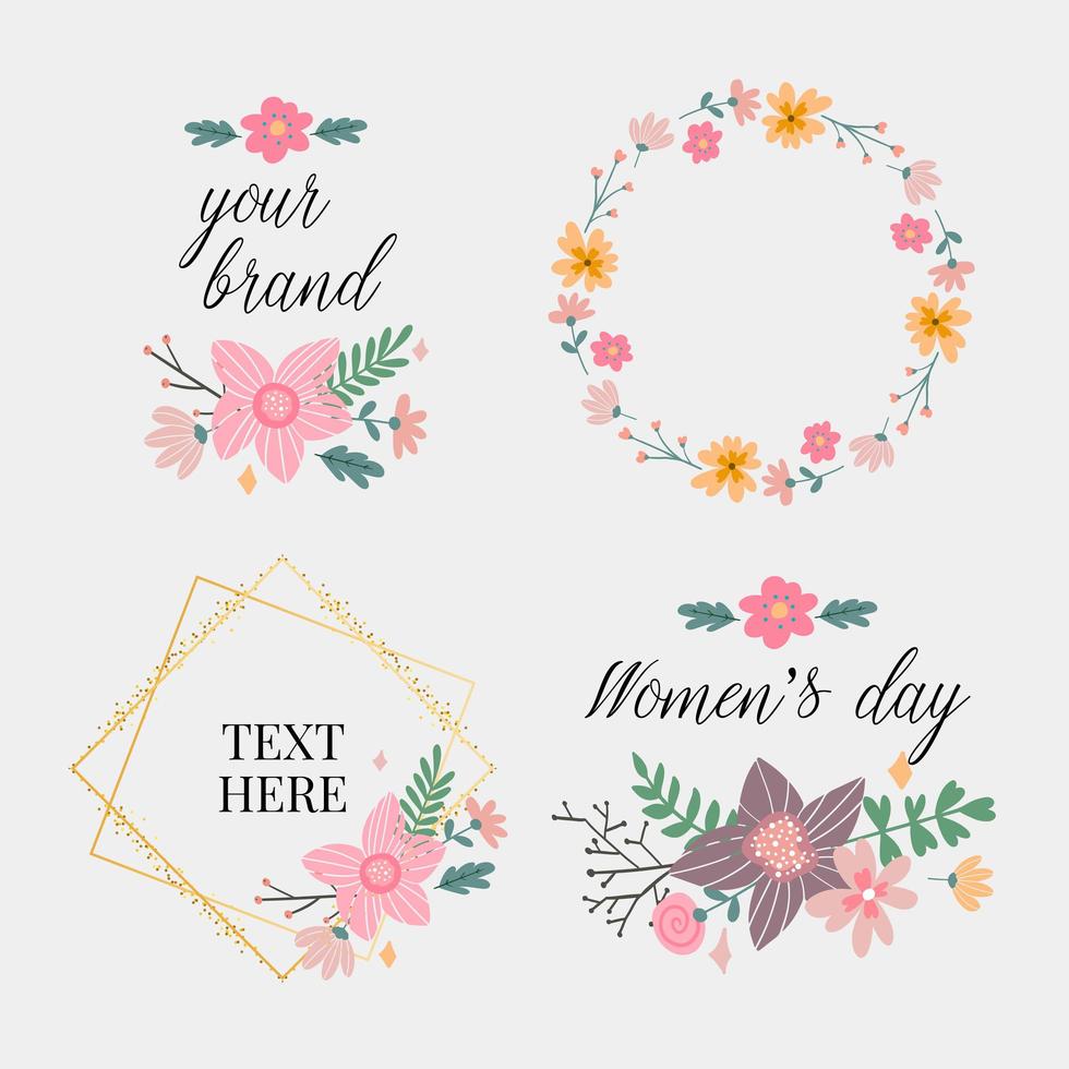 Floral Frame Collection. Set of cute retro flowers arranged un a shape of the wreath perfect for wedding invitations and birthday cards vector