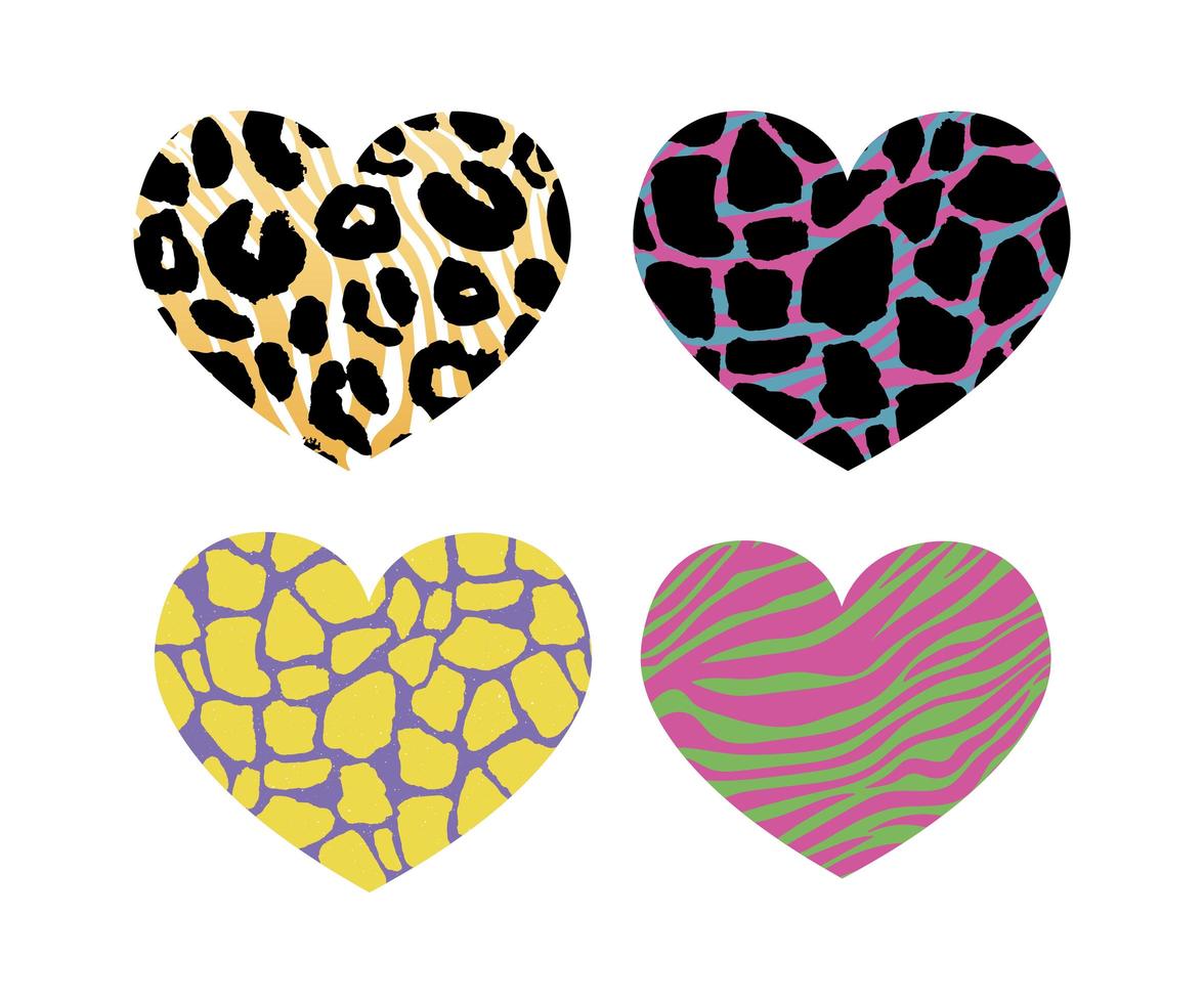 hearts with animal print in vector format, individual objects