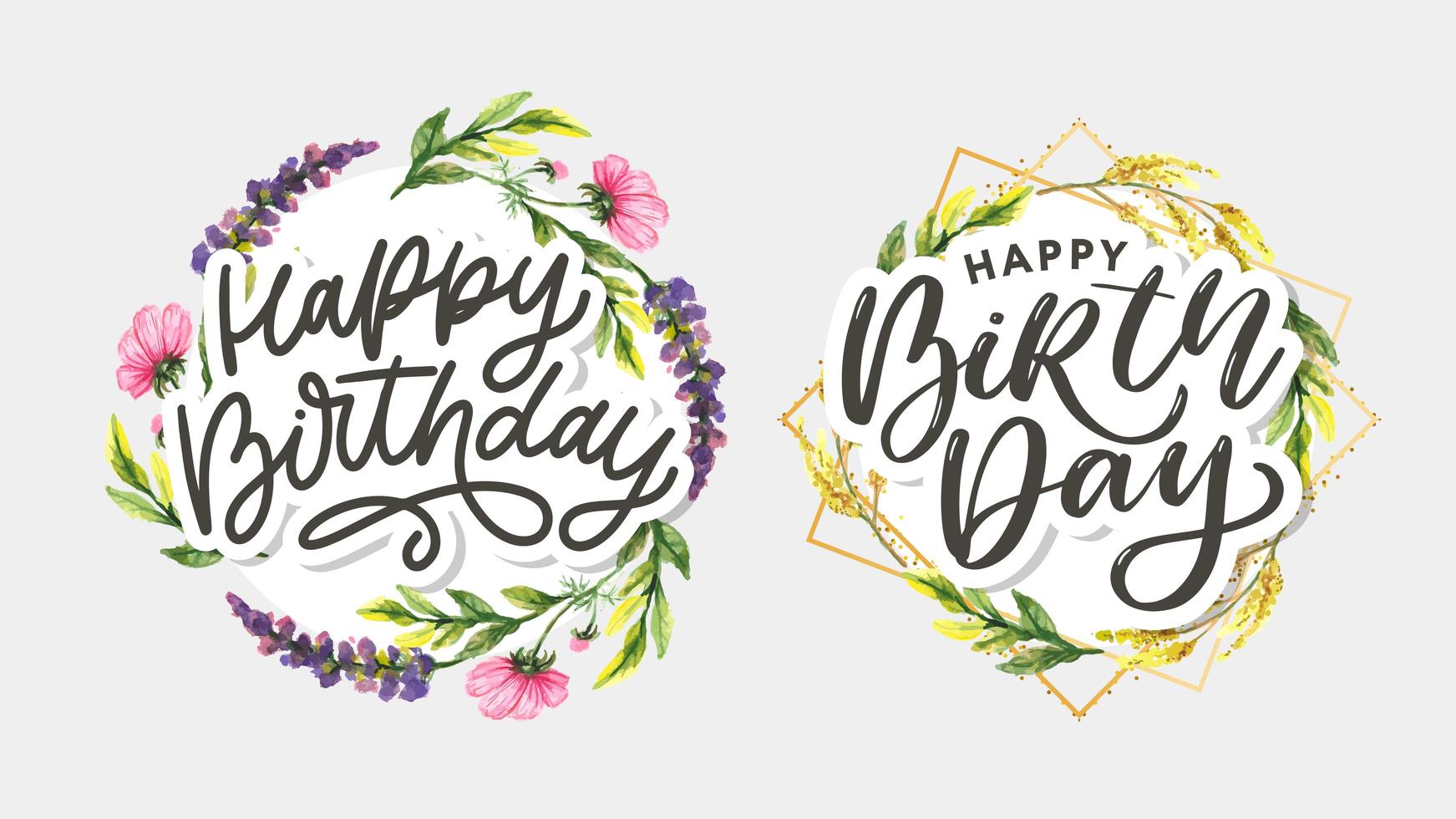 Happy birthday Watercolor autumn frame. Wreath made of hand drawn autumn leaves and flowers. Greeting card or Invitation vector