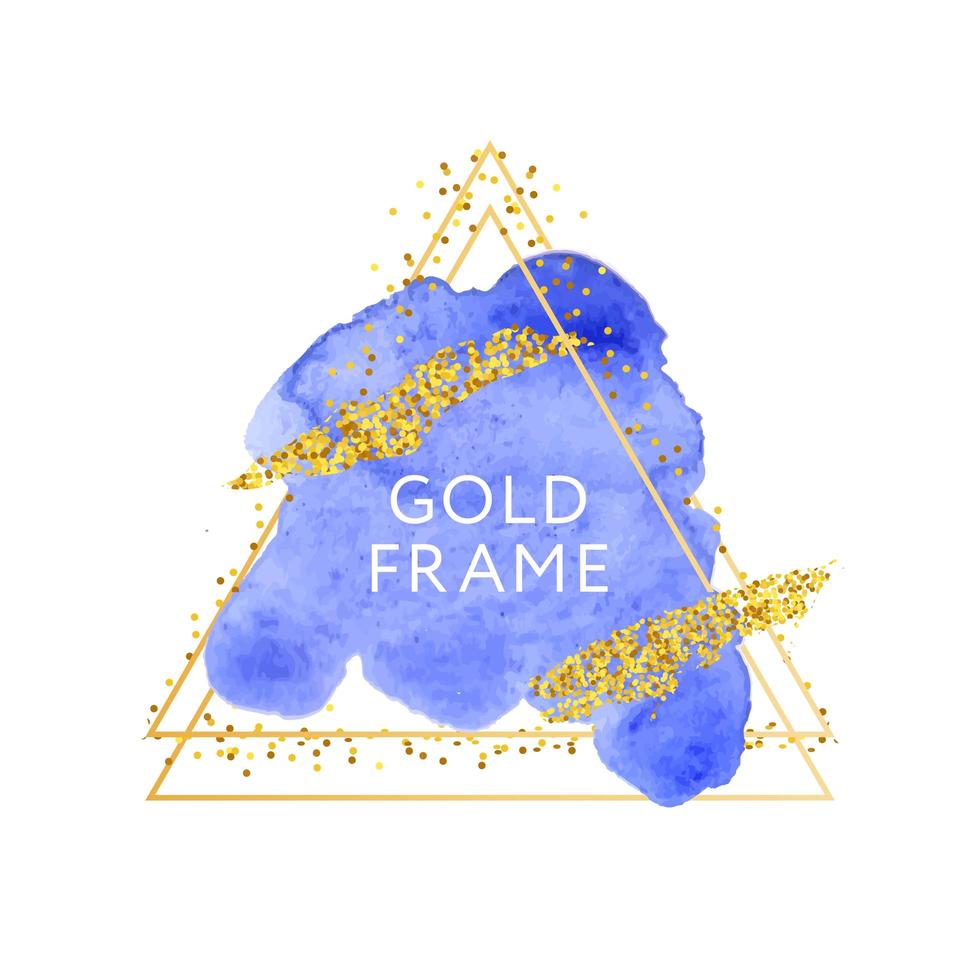 Blue Abstract stylish watercolor background Gold frame Vector illustration