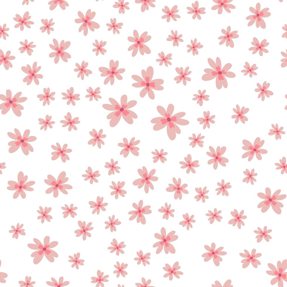 Vector floral pattern in doodle style with flowers and leaves. Gentle, spring floral background.