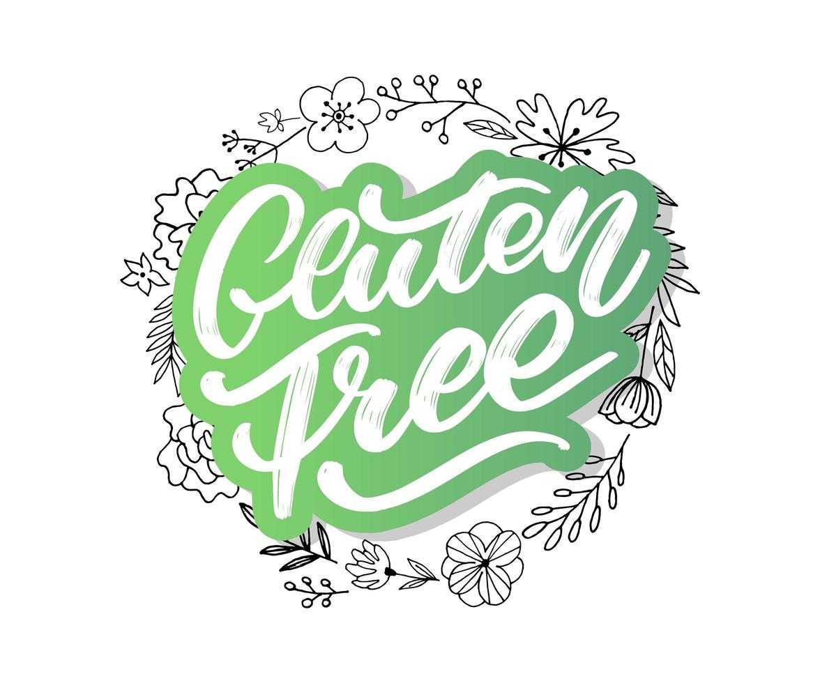 etiqueta sin gluten. letras de pincel dibujado a mano. logotipo, plantilla de placa para tiendas y mercados de alimentos saludables. vector