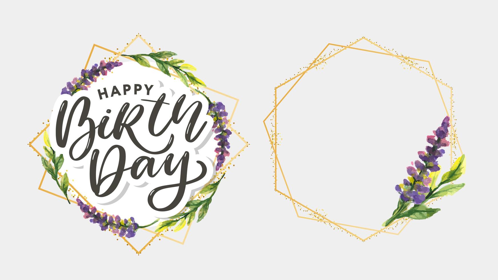 Happy birthday Watercolor autumn frame. Wreath made of hand drawn autumn leaves and flowers. Greeting card or Invitation vector