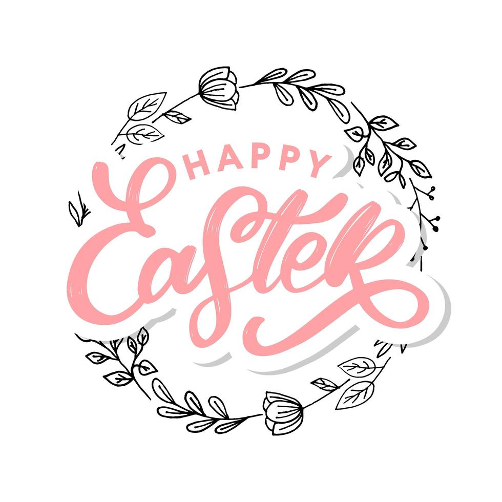 Happy Easter lettering card. Hand drawn lettering poster for Easter. Ink illustration. Modern calligraphy. Happy Easter typography background. vector