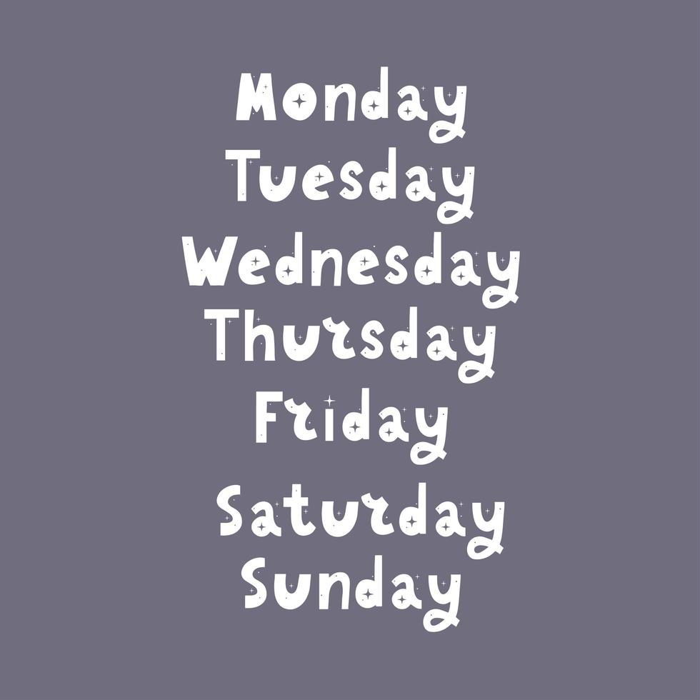 Handwritten Days of Week. Sunday, Monday, Tuesday, Wednesday, Thursday ...