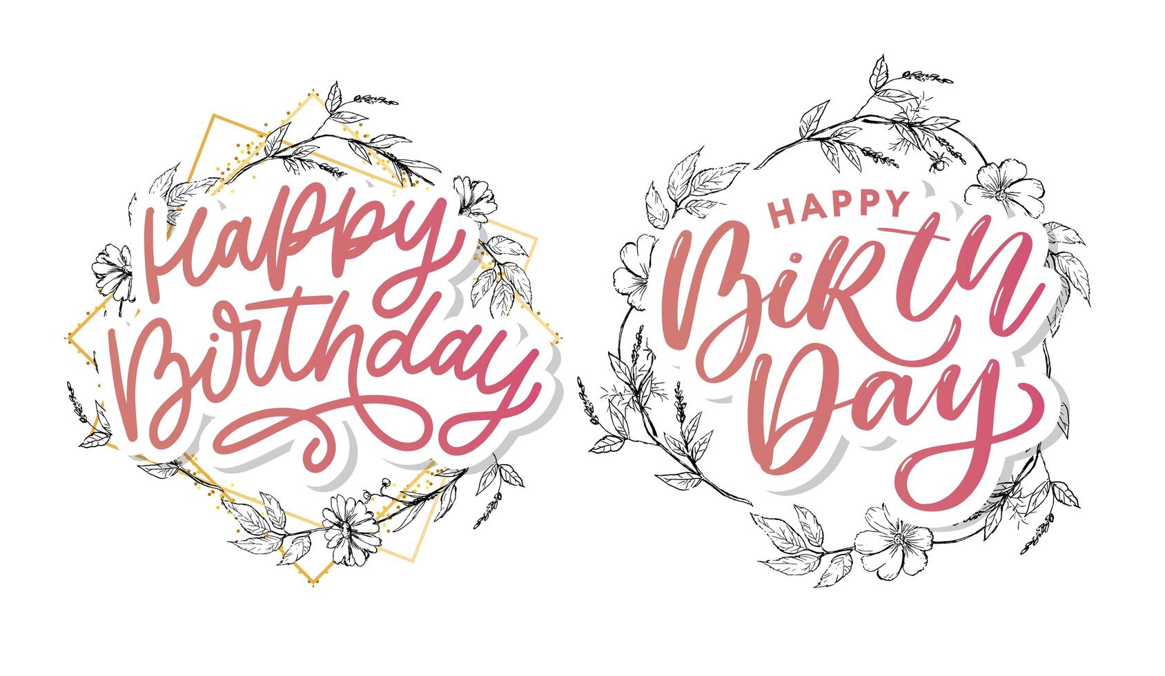 Beautiful happy birthday greeting card with flowers and bird. Vector party invitation with floral elements.