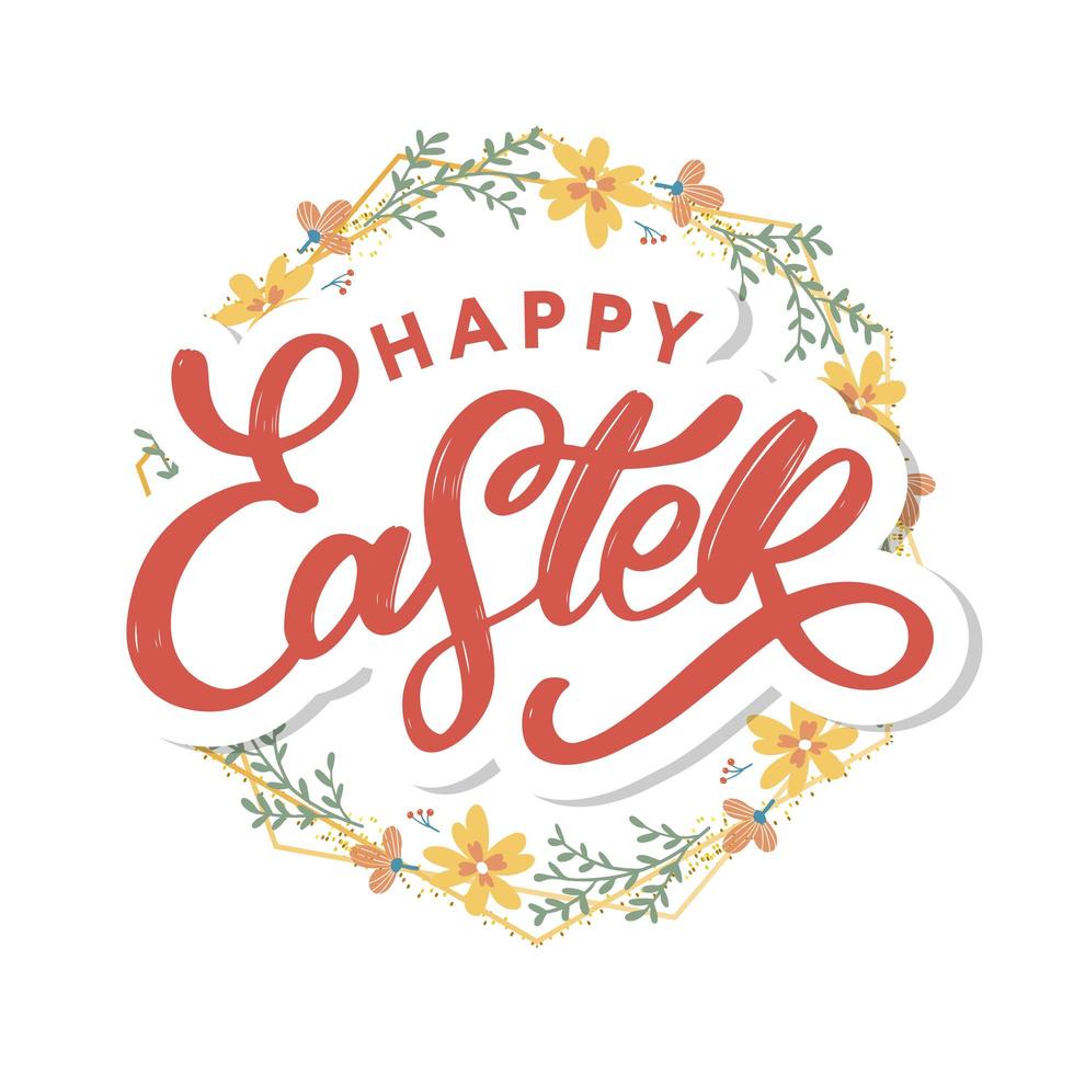 Happy Easter day background with frame flowers vector