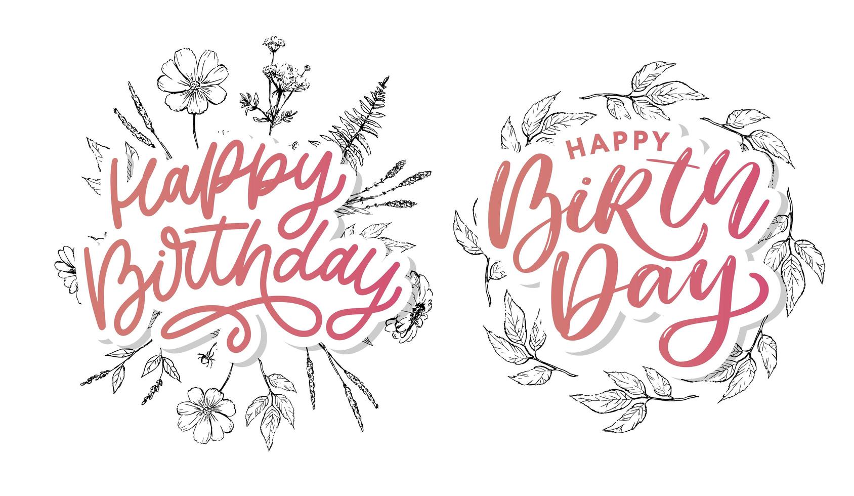 Beautiful happy birthday greeting card with flowers and bird. Vector party invitation with floral elements.
