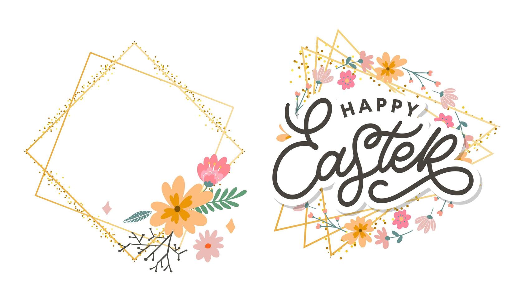 Happy Easter day background with frame flowers vector