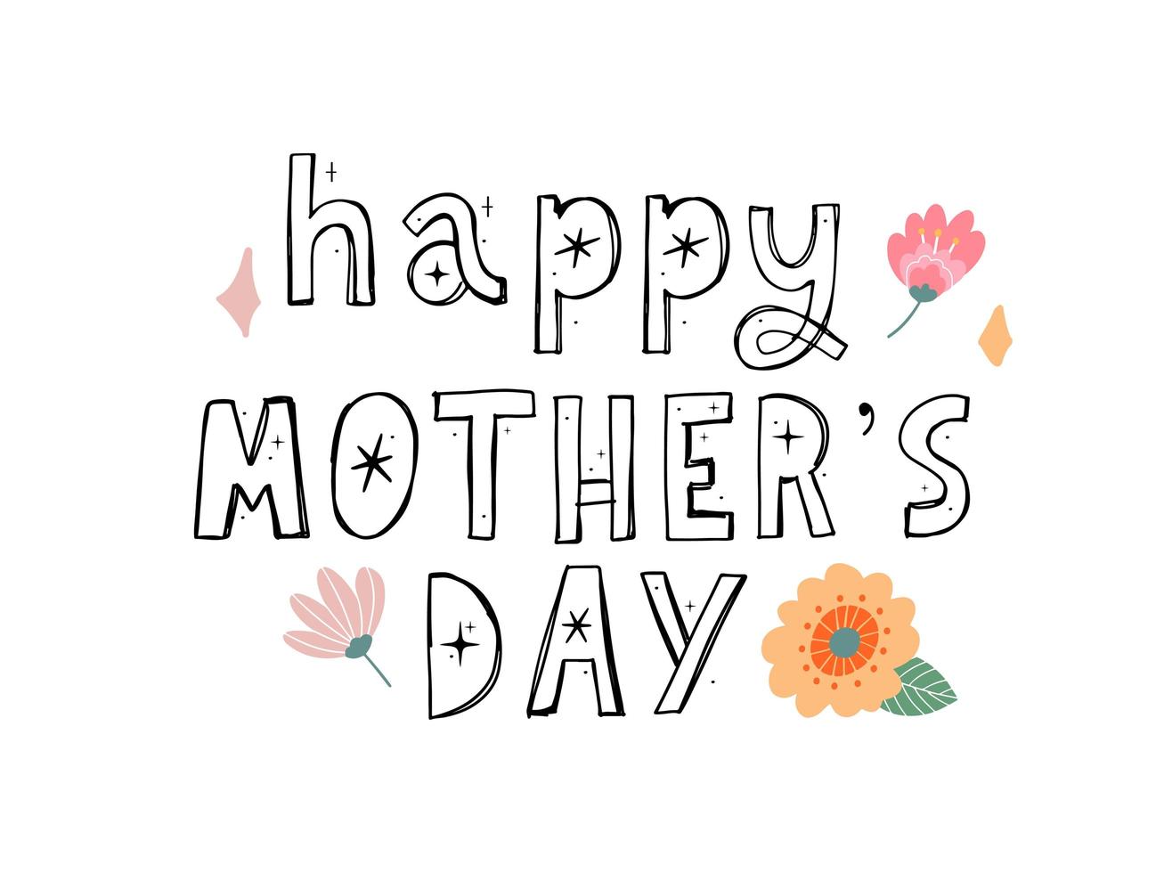 Happy Mothers day greeting card with typographic design and floral elements. Vector illustration. Paper cut style with blooming flowers, leaves and abstract shapes on white background. The best mom.
