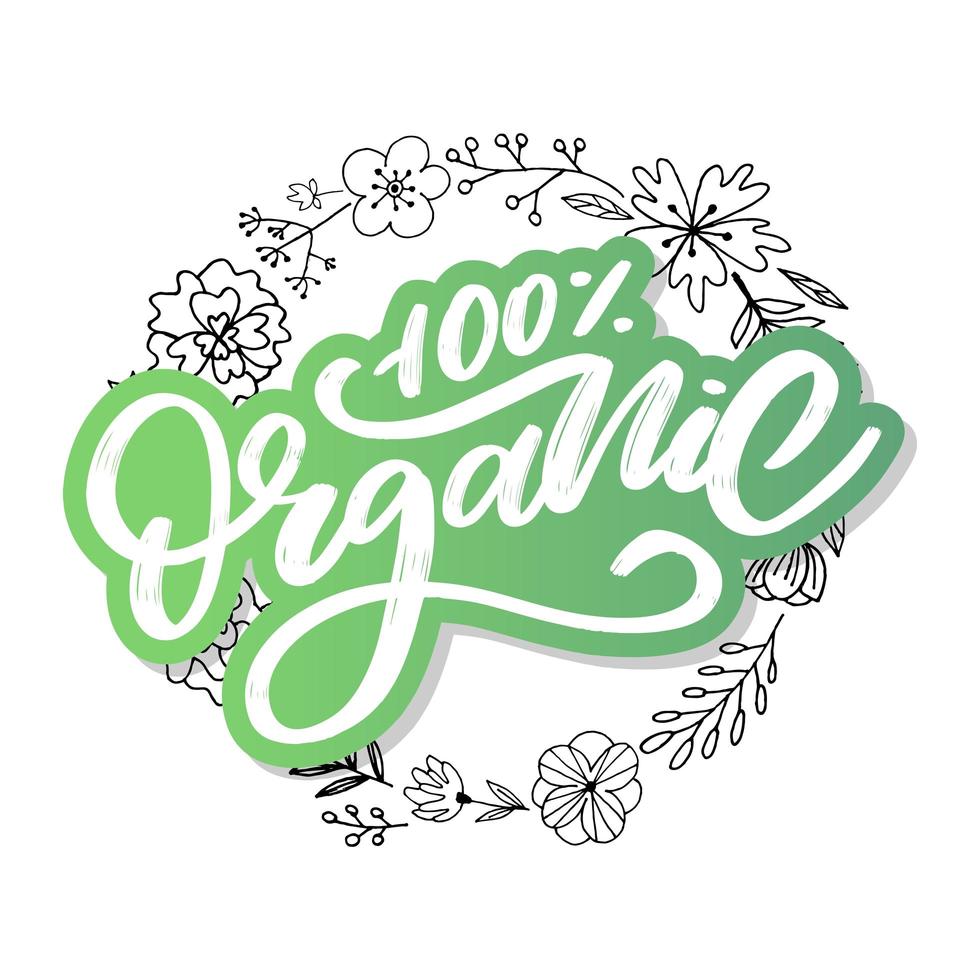 Letras de pincel orgánico. palabra dibujada a mano orgánica con hojas verdes. etiqueta, plantilla de logotipo para productos orgánicos, mercados de alimentos saludables. vector