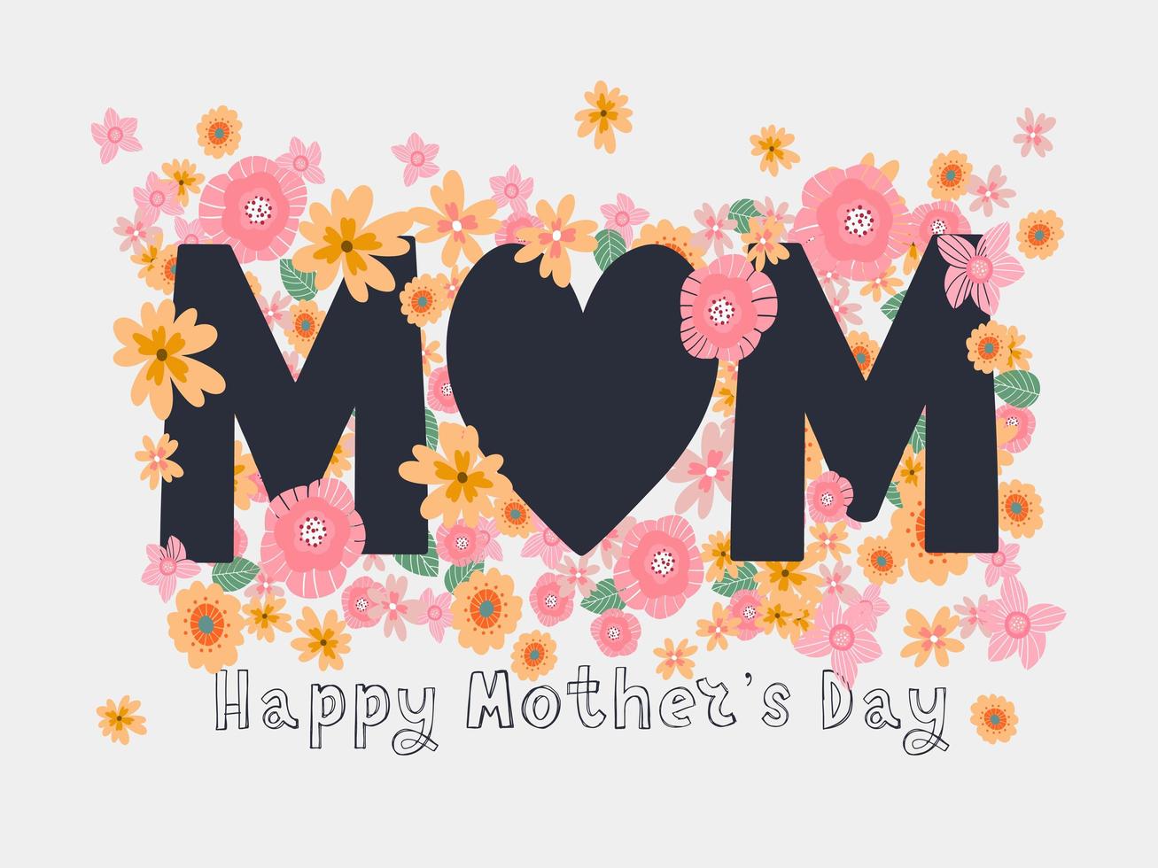 Happy Mothers day greeting card with typographic design and floral elements. Vector illustration. Paper cut style with blooming flowers, leaves and abstract shapes on white background. The best mom.