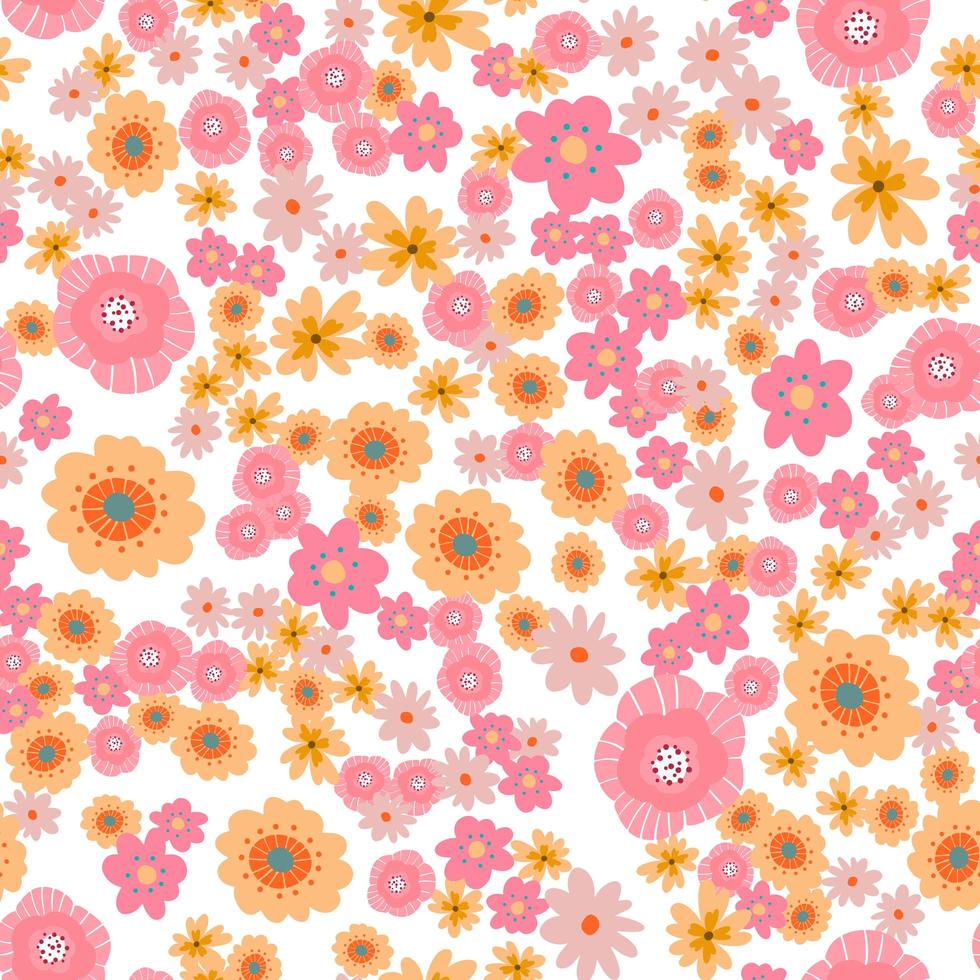 vector patrón floral en estilo doodle con flores y hojas. suave, fondo floral primaveral.