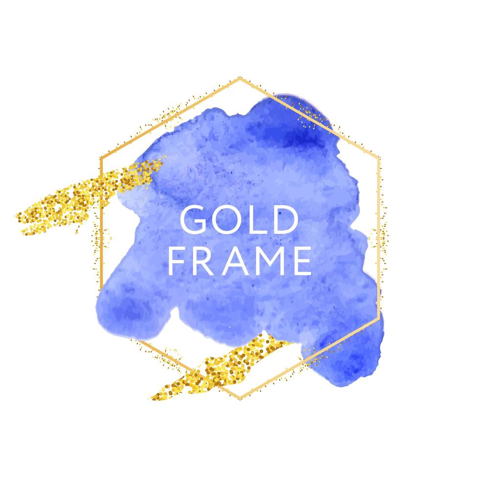 Blue Abstract stylish watercolor background Gold frame Vector illustration