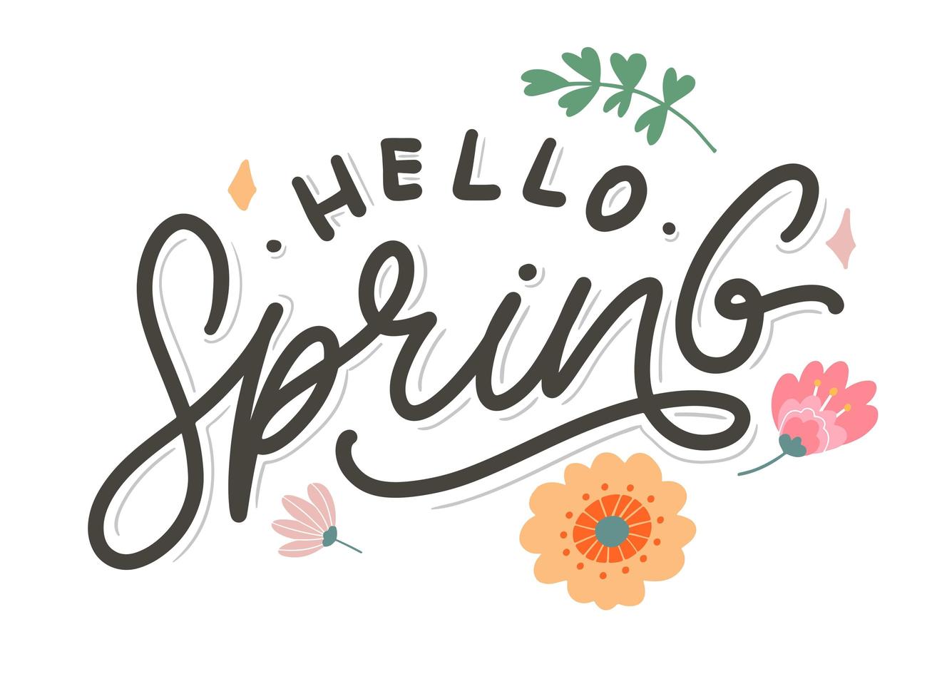 Hello Spring Flowers Text Background Frame lettering slogan vector