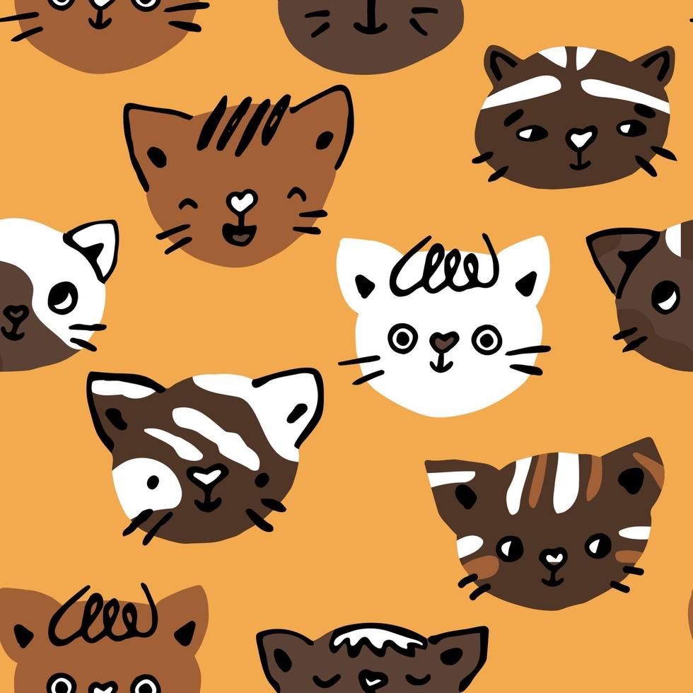 Cute cats kittens seamless pattern. Vector illustration